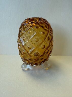 Vintage Fenton Amber Honey Glass Pineapple Egg 3 Footed Textured Figure Decor.